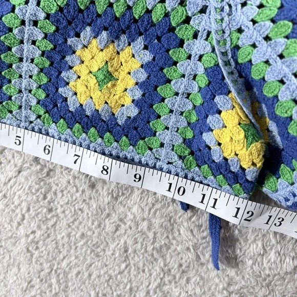 Zara Crochet Set Women Blue Yellow Small Granny Square Boho Festival Matching - Picture 16 of 16